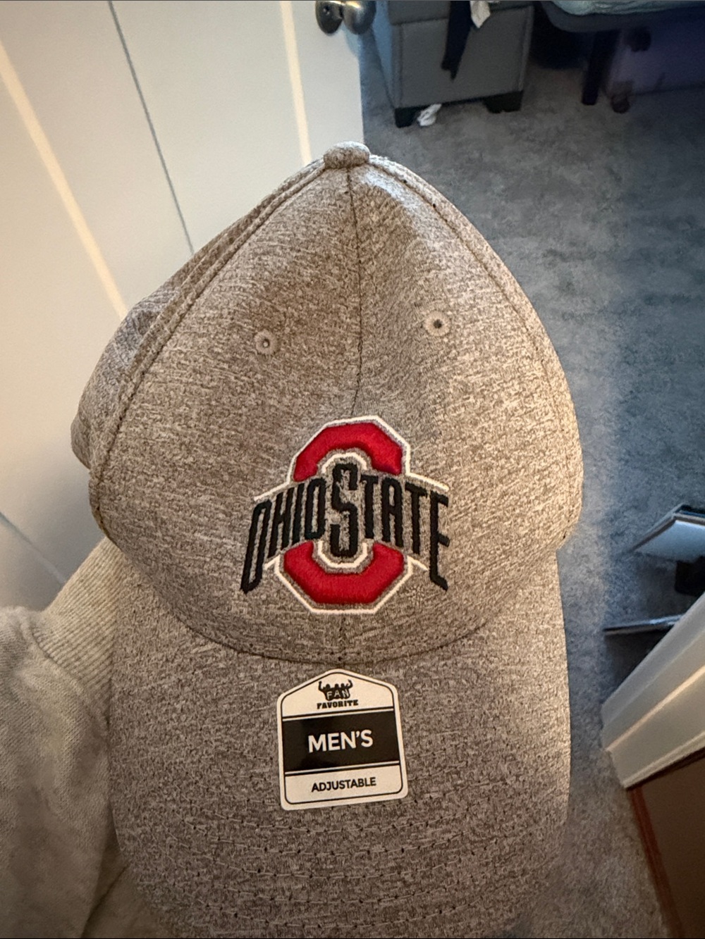 Ohio State Men's Heather Gray Adjustable Cap with Red Logo